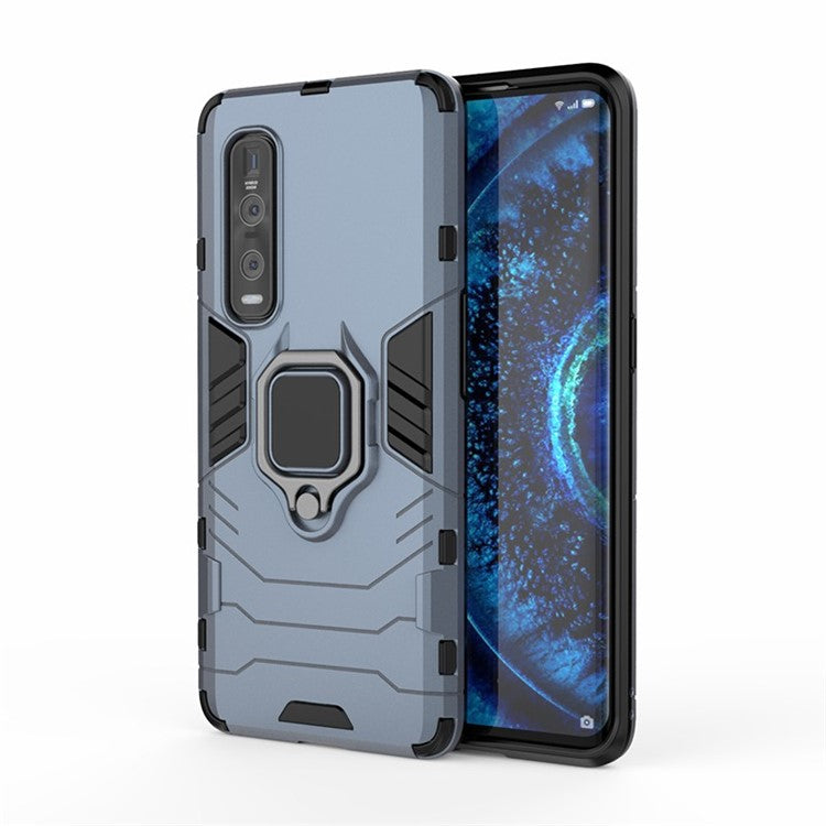 With Cool Guard Ring Holder Kickstand PC+TPU Cover for Oppo Find X2 Pro - Blue