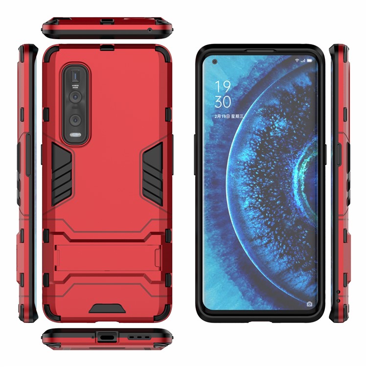 2-in-1 Plastic + TPU Hybrid Shell with Kickstand for Oppo Find X2 Pro - Red