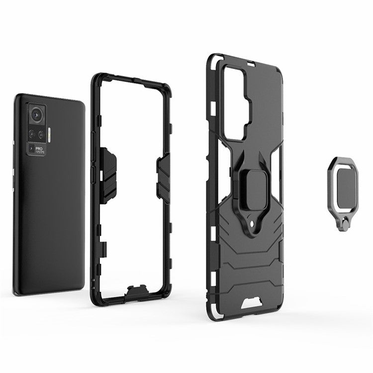 Plastic + TPU Hybrid Phone Shell with Kickstand for vivo X50 Pro - Black