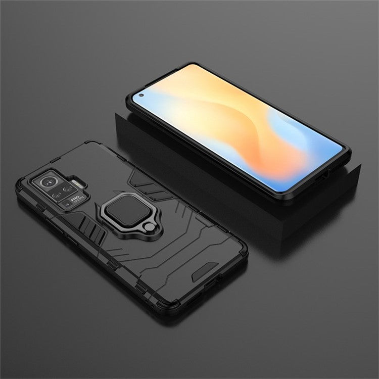 Plastic + TPU Hybrid Phone Shell with Kickstand for vivo X50 Pro - Black