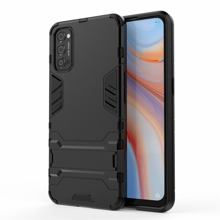 2-in-1 Plastic + TPU Hybrid Case with Kickstand for Oppo Reno4 5G - Black