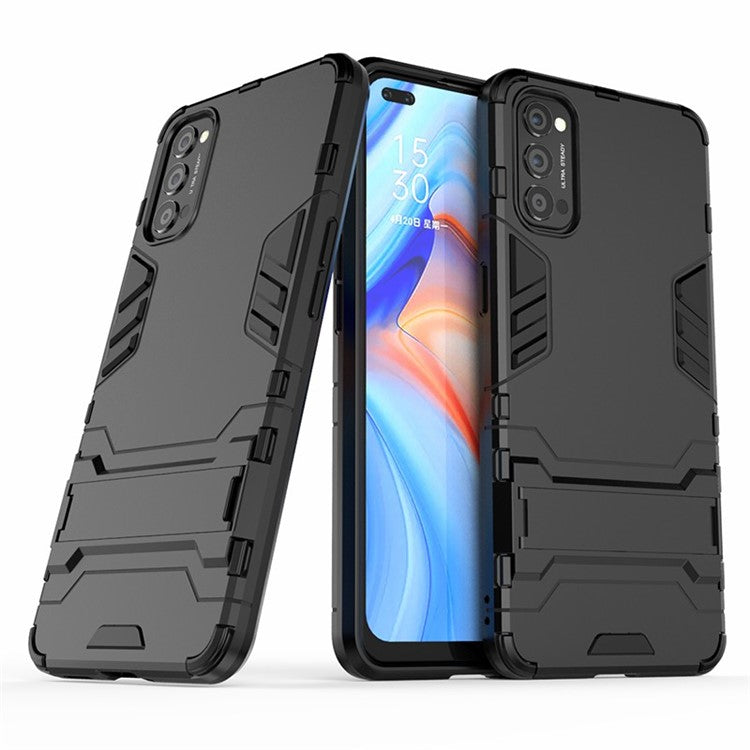 2-in-1 Plastic + TPU Hybrid Case with Kickstand for Oppo Reno4 5G - Black