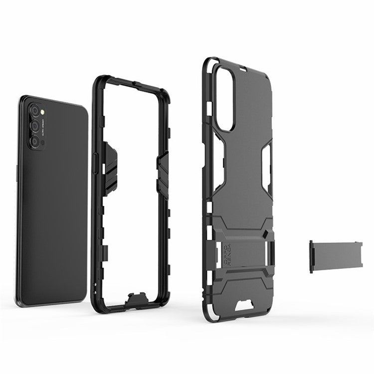 2-in-1 Plastic + TPU Hybrid Case with Kickstand for Oppo Reno4 5G - Black