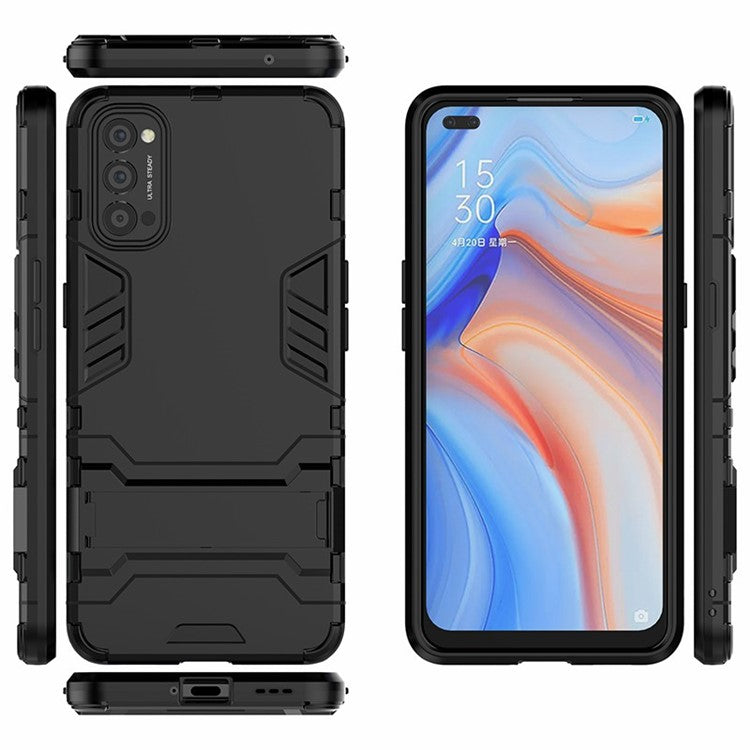 2-in-1 Plastic + TPU Hybrid Case with Kickstand for Oppo Reno4 5G - Black