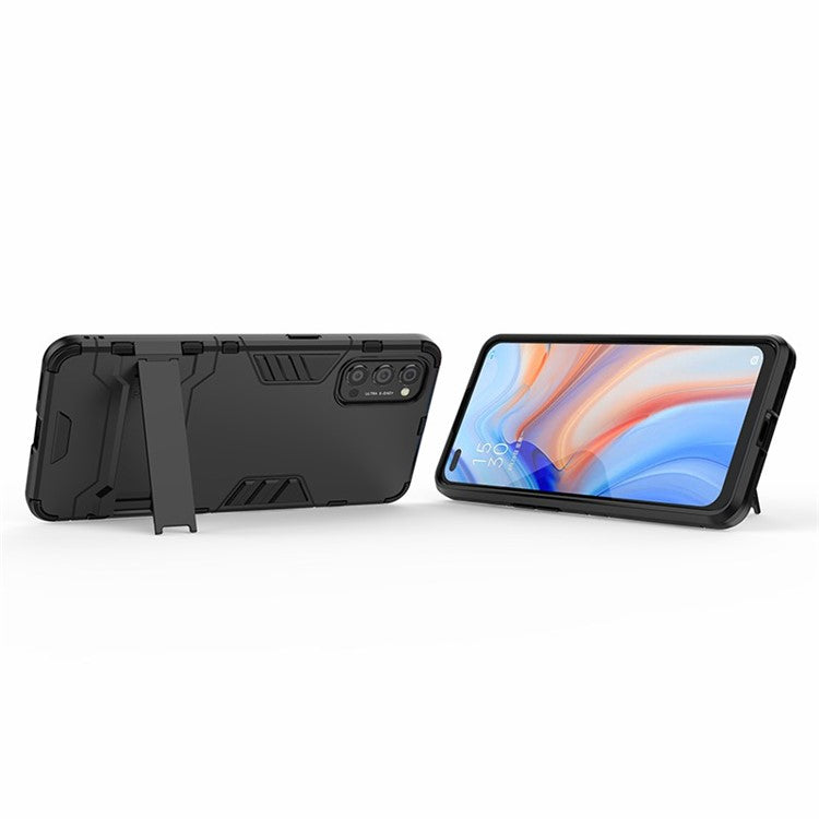 2-in-1 Plastic + TPU Hybrid Case with Kickstand for Oppo Reno4 5G - Black