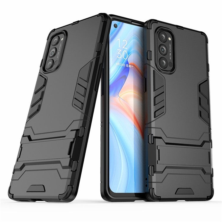 2-in-1 Plastic + TPU Combo Shell with Kickstand for Oppo Reno4 Pro 5G - Black