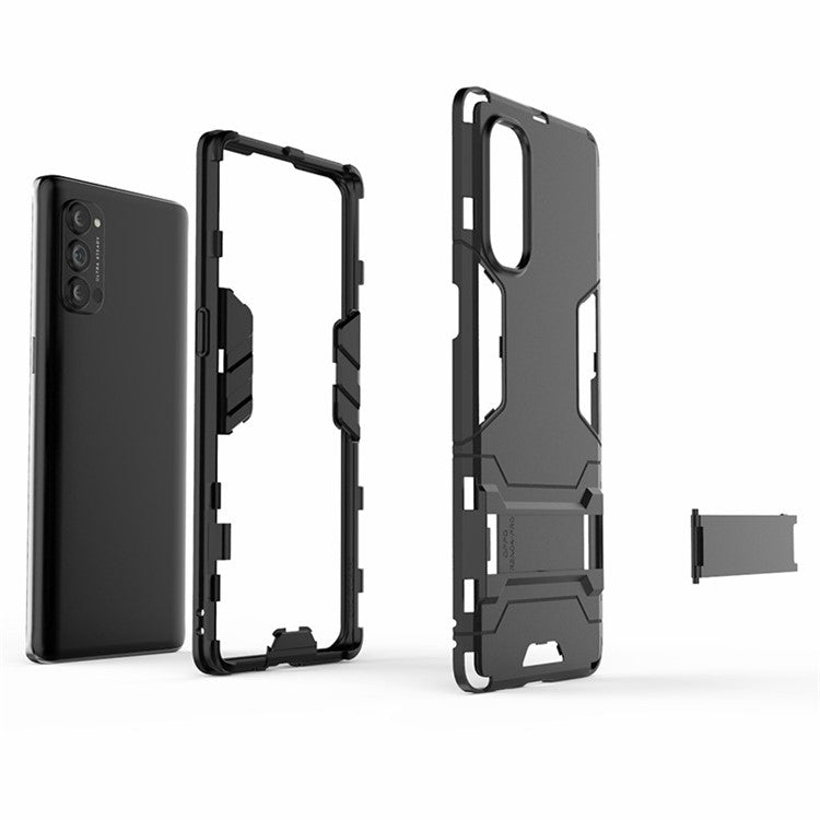 2-in-1 Plastic + TPU Combo Shell with Kickstand for Oppo Reno4 Pro 5G - Black