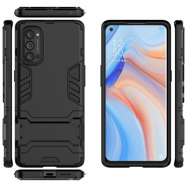 2-in-1 Plastic + TPU Combo Shell with Kickstand for Oppo Reno4 Pro 5G - Black