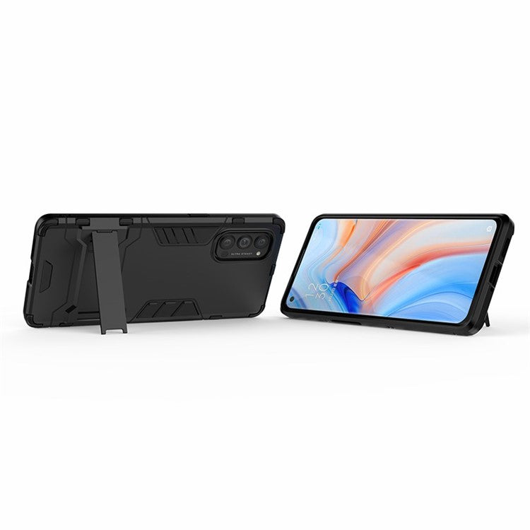 2-in-1 Plastic + TPU Combo Shell with Kickstand for Oppo Reno4 Pro 5G - Black