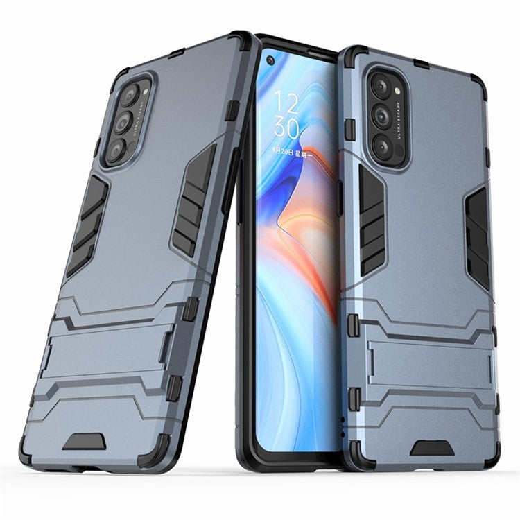 2-in-1 Plastic + TPU Combo Shell with Kickstand for Oppo Reno4 Pro 5G - Blue