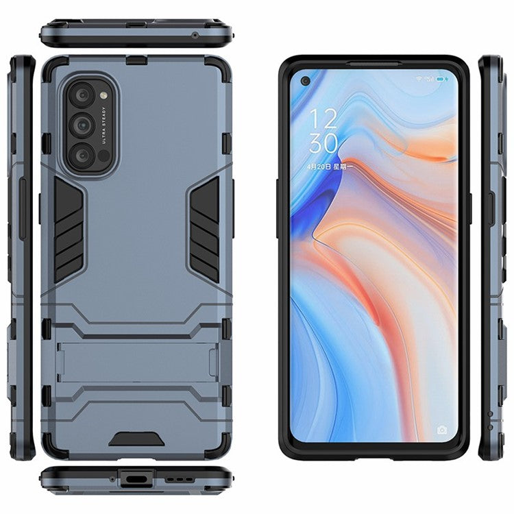 2-in-1 Plastic + TPU Combo Shell with Kickstand for Oppo Reno4 Pro 5G - Blue