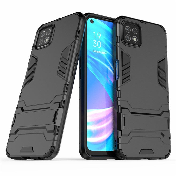 2-in-1 Plastic + TPU Hybrid Case with Kickstand for Oppo A72 5G - Black