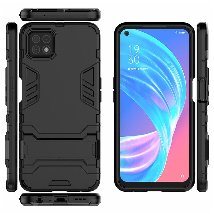 2-in-1 Plastic + TPU Hybrid Case with Kickstand for Oppo A72 5G - Black