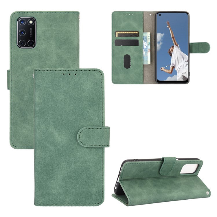 Skin-touch Wallet Stand Flip Leather Phone Cover for OPPO A52/A72/A92 - Green