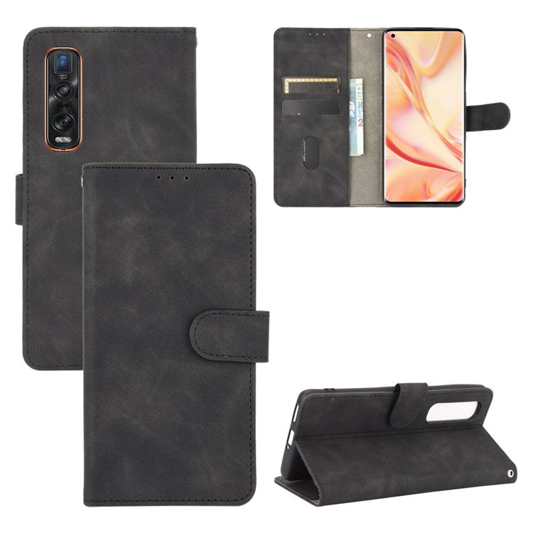 Skin-touch PU Leather Wallet Cell Phone Case for Oppo Find X2 Pro - Black