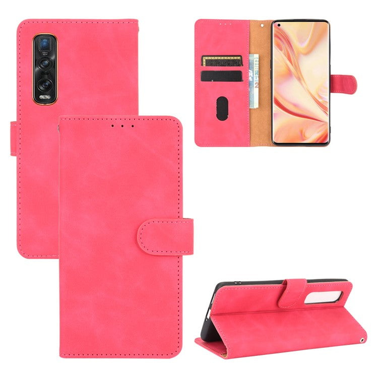 Skin-touch PU Leather Wallet Cell Phone Case for Oppo Find X2 Pro - Rose