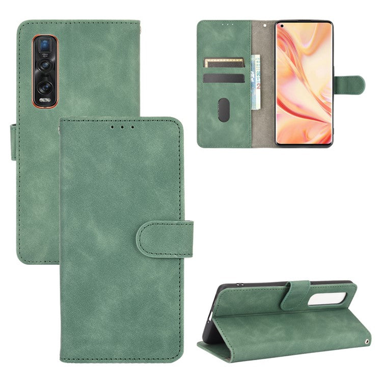 Skin-touch PU Leather Wallet Cell Phone Case for Oppo Find X2 Pro - Green