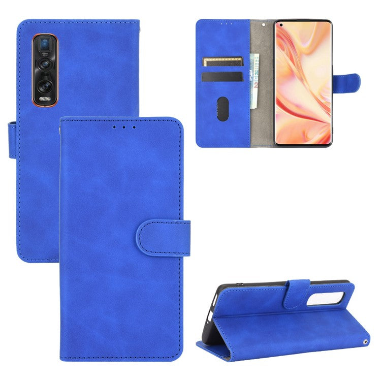 Skin-touch PU Leather Wallet Cell Phone Case for Oppo Find X2 Pro - Blue