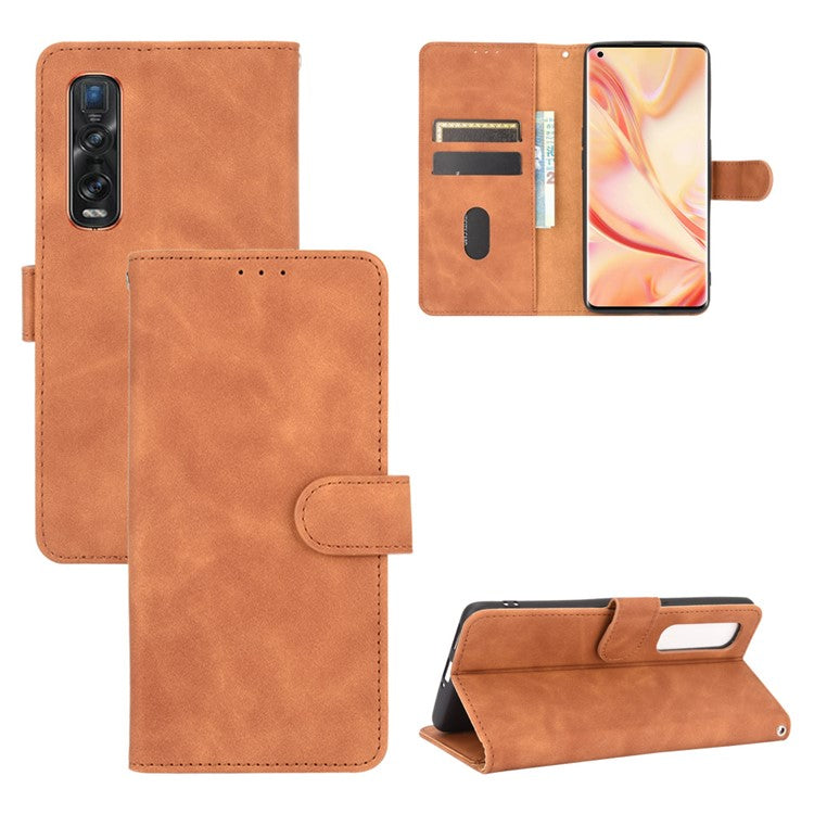 Skin-touch PU Leather Wallet Cell Phone Case for Oppo Find X2 Pro - Brown