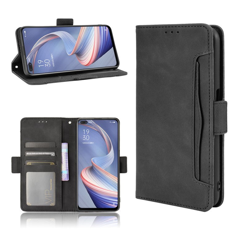 Multiple Card Slots Leather Shell Wallet Cell Phone Cover for OPPO A92s/Reno4 Z 5G with Multi-Angle Stand - Black