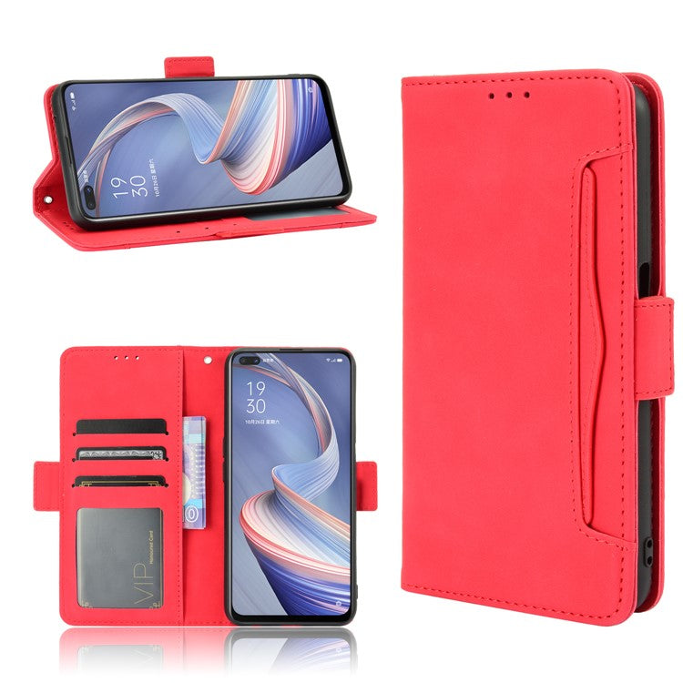 Multiple Card Slots Leather Shell Wallet Cell Phone Cover for OPPO A92s/Reno4 Z 5G with Multi-Angle Stand - Red