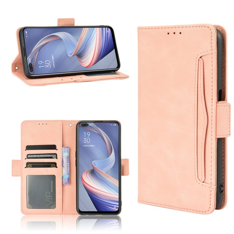 Multiple Card Slots Leather Shell Wallet Cell Phone Cover for OPPO A92s/Reno4 Z 5G with Multi-Angle Stand - Pink