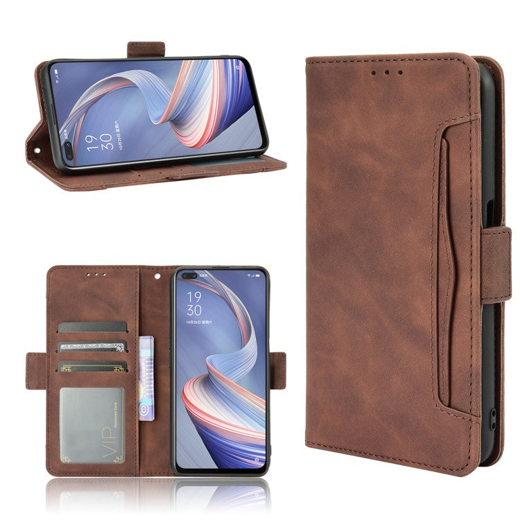 Multiple Card Slots Leather Shell Wallet Cell Phone Cover for OPPO A92s/Reno4 Z 5G with Multi-Angle Stand - Brown