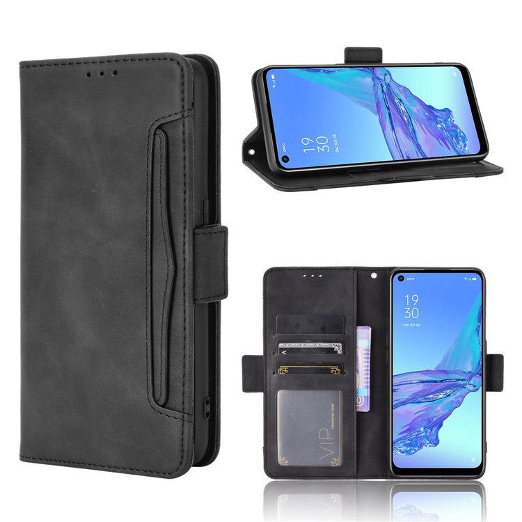 Multiple Card Slots Leather with Wallet Cell Phone Cover for Oppo A53/A32 (2020) - Black