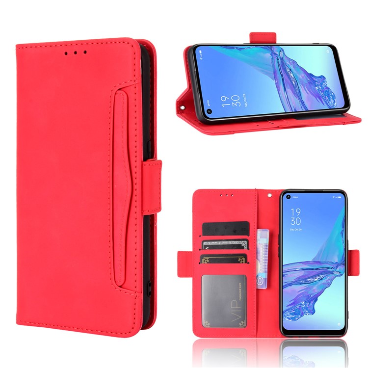 Multiple Card Slots Leather with Wallet Cell Phone Cover for Oppo A53/A32 (2020) - Red