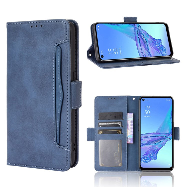 Multiple Card Slots Leather with Wallet Cell Phone Cover for Oppo A53/A32 (2020) - Blue