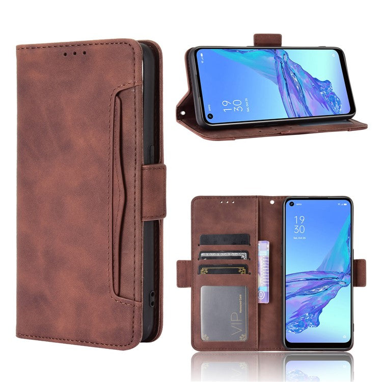 Multiple Card Slots Leather with Wallet Cell Phone Cover for Oppo A53/A32 (2020) - Brown