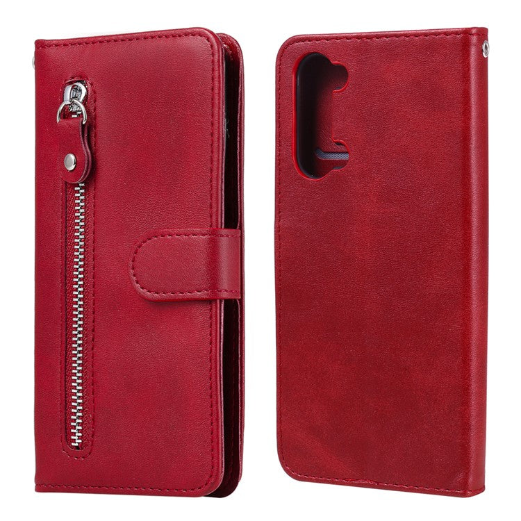 Wallet Zipper Pocket Leather Cover for Oppo Find X2 Lite/Reno3 - Red