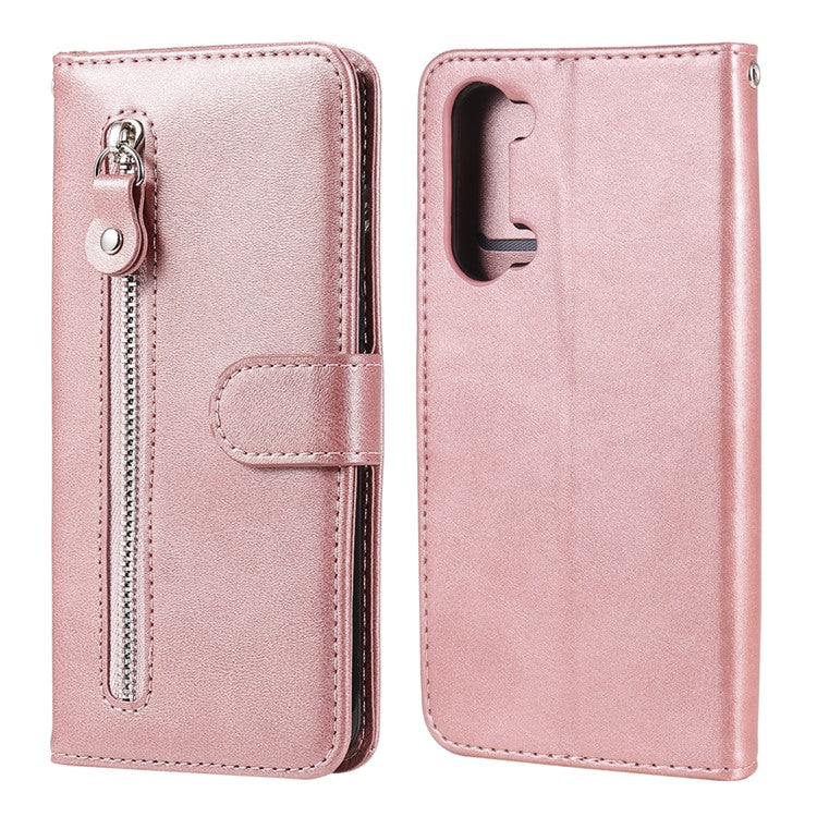 Wallet Zipper Pocket Leather Cover for Oppo Find X2 Lite/Reno3 - Rose Gold