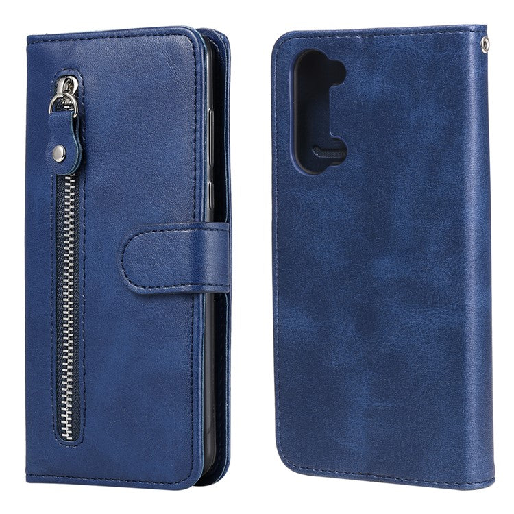 Wallet Zipper Pocket Leather Cover for Oppo Find X2 Lite/Reno3 - Blue