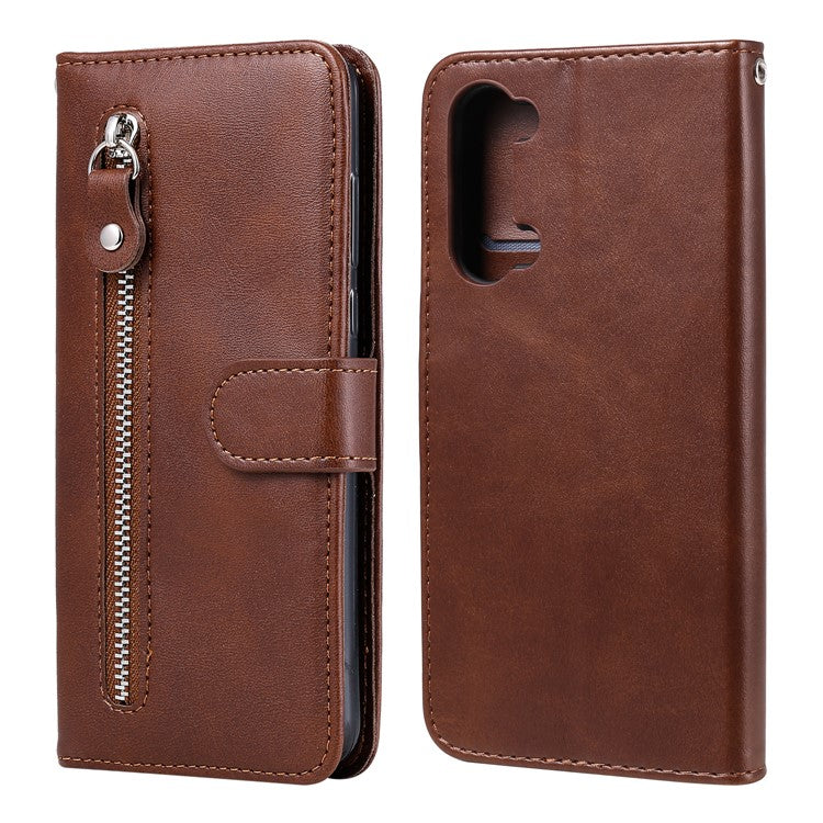 Wallet Zipper Pocket Leather Cover for Oppo Find X2 Lite/Reno3 - Coffee