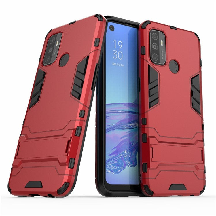 2-in-1 Plastic + TPU Hybrid Case with Kickstand for Oppo A53/A32 (2020) - Red