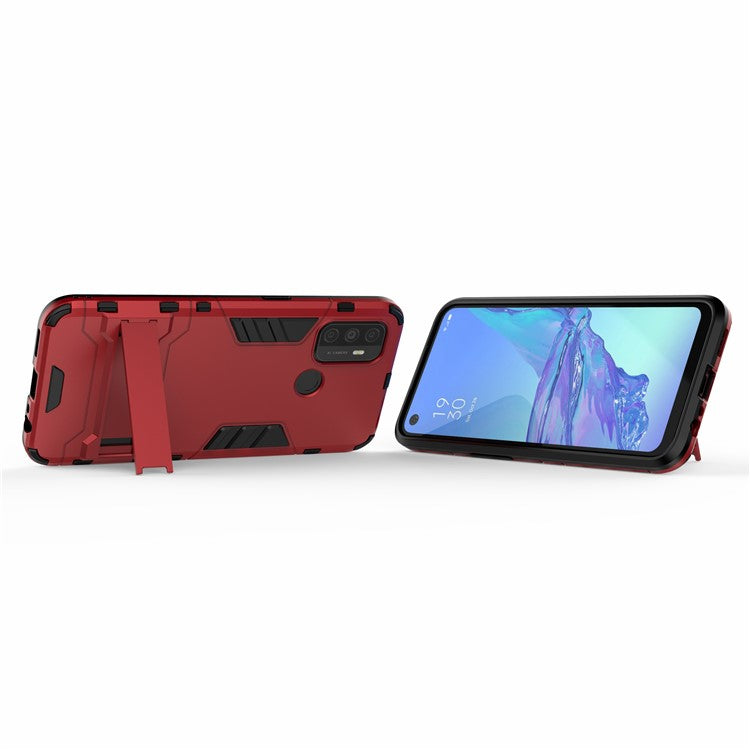 2-in-1 Plastic + TPU Hybrid Case with Kickstand for Oppo A53/A32 (2020) - Red