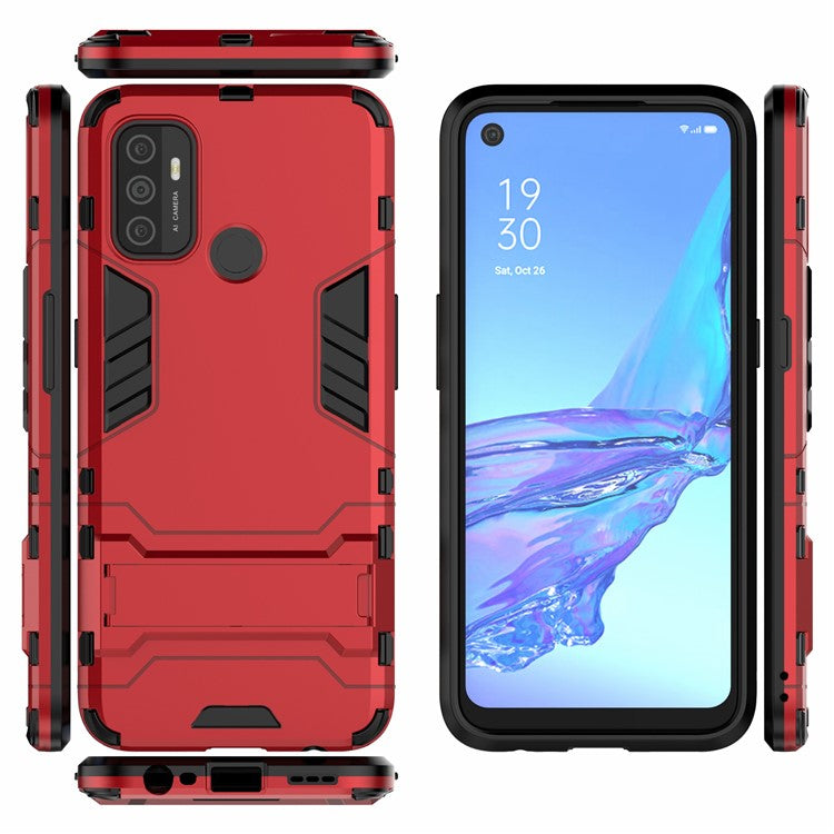 2-in-1 Plastic + TPU Hybrid Case with Kickstand for Oppo A53/A32 (2020) - Red