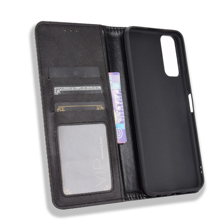 Retro Style PU Leather Stand Wallet Phone Casing for vivo Y20/Y20i - Black