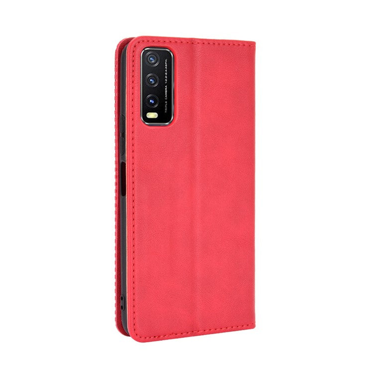 Retro Style PU Leather Stand Wallet Phone Casing for vivo Y20/Y20i - Red