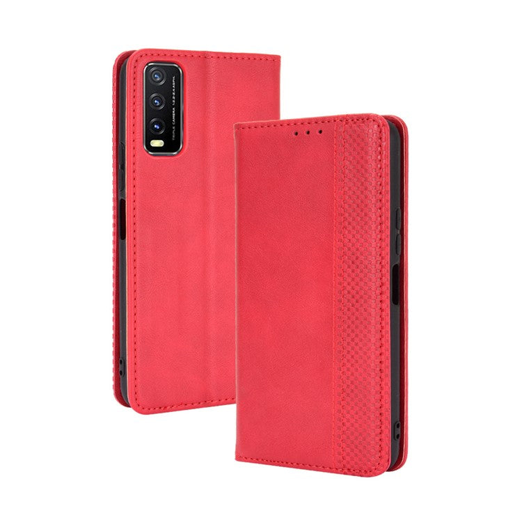 Retro Style PU Leather Stand Wallet Phone Casing for vivo Y20/Y20i - Red