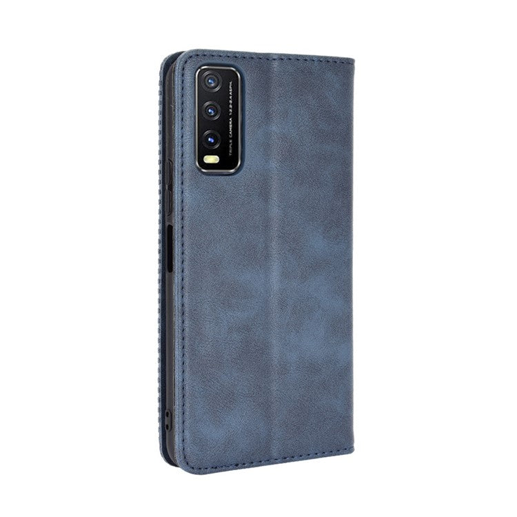 Retro Style PU Leather Stand Wallet Phone Casing for vivo Y20/Y20i - Blue