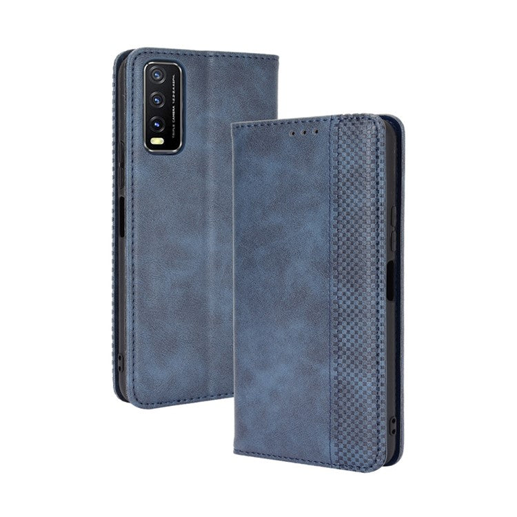 Retro Style PU Leather Stand Wallet Phone Casing for vivo Y20/Y20i - Blue