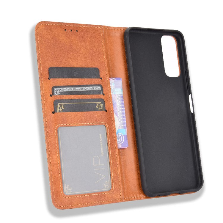 Retro Style PU Leather Stand Wallet Phone Casing for vivo Y20/Y20i - Brown