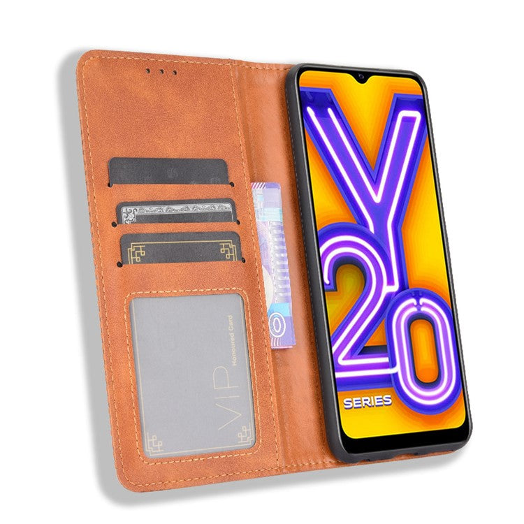 Retro Style PU Leather Stand Wallet Phone Casing for vivo Y20/Y20i - Brown