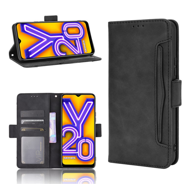 Leather Wallet Phone Cover Shell with Multiple Card-Carrying Slots for Vivo Y20 2020/Y20i - Black