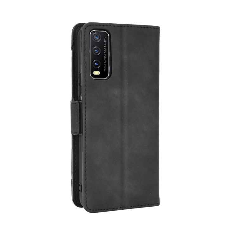 Leather Wallet Phone Cover Shell with Multiple Card-Carrying Slots for Vivo Y20 2020/Y20i - Black