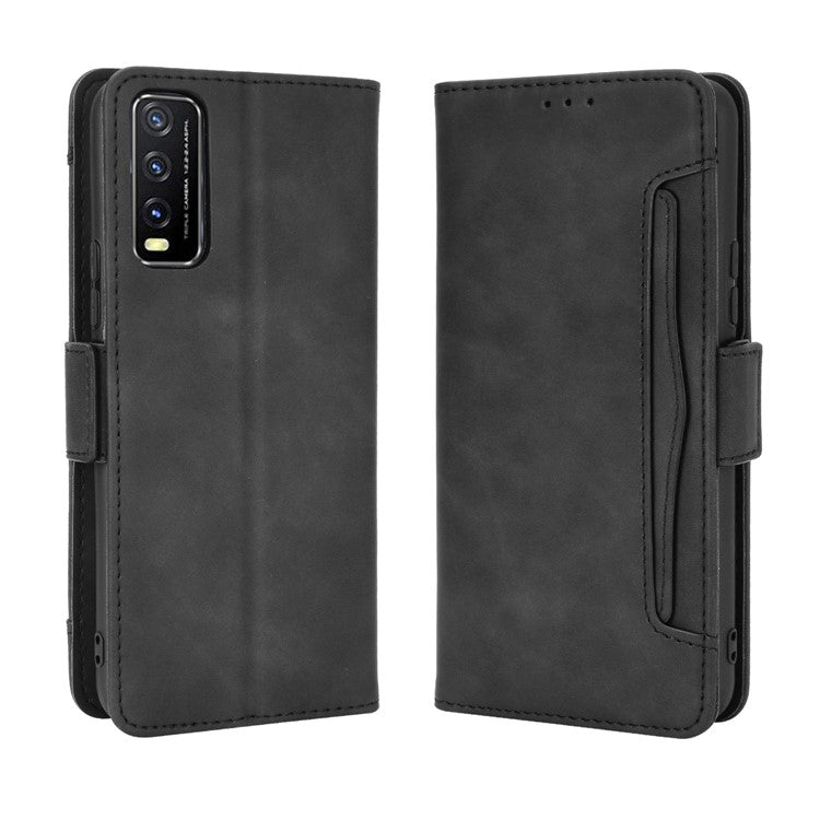 Leather Wallet Phone Cover Shell with Multiple Card-Carrying Slots for Vivo Y20 2020/Y20i - Black