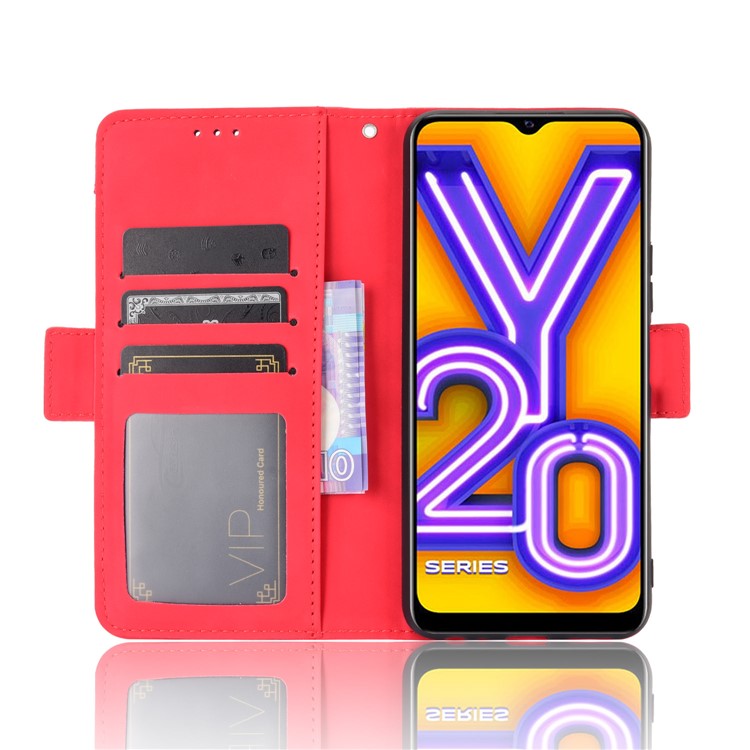 Leather Wallet Phone Cover Shell with Multiple Card-Carrying Slots for Vivo Y20 2020/Y20i - Red