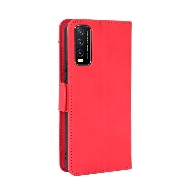 Leather Wallet Phone Cover Shell with Multiple Card-Carrying Slots for Vivo Y20 2020/Y20i - Red